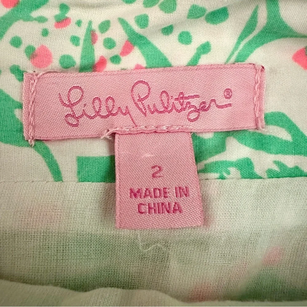 Lilly Pulitzer Beach Bash Corrie Green and White Mini Skirt Size 2